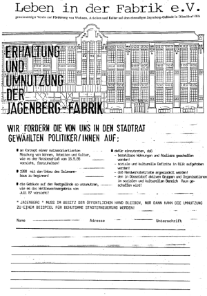 Erhaltung und Umnutzung der Fabrik - Unterschriftensammlung