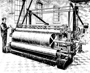 Eine der ersten Papierrollen-Schneidemaschinen